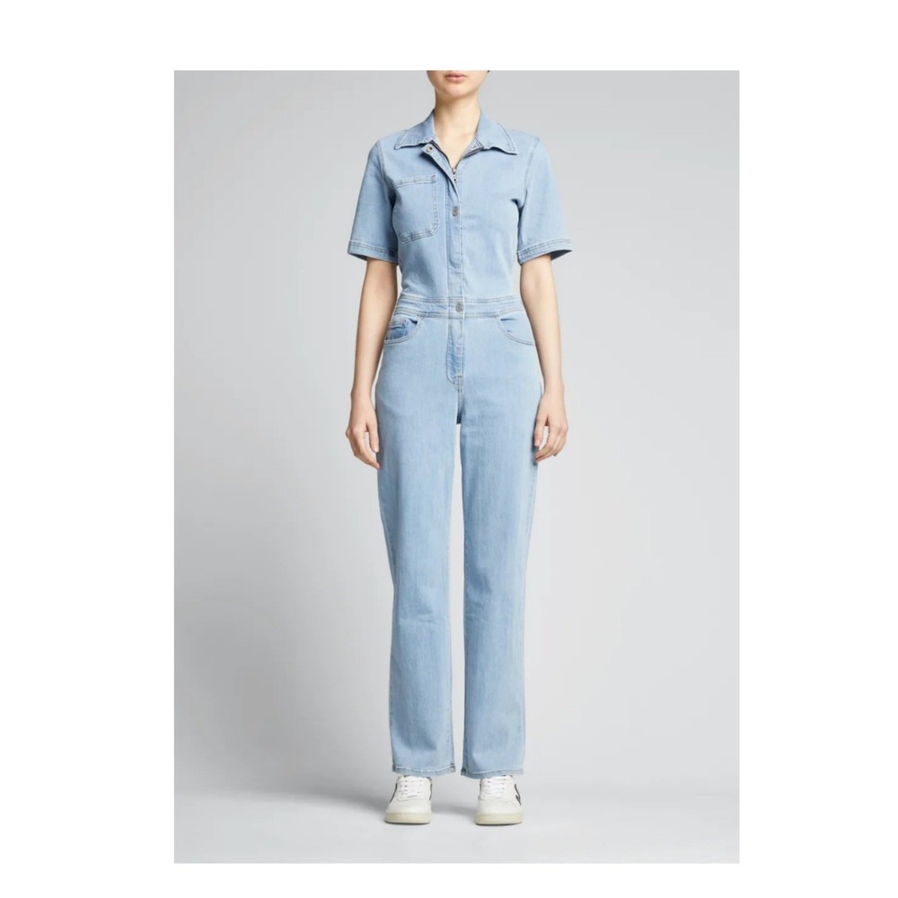 Rivet Utility Denim Jumpsuit Women XS Light Blue Excellent Short Sleeve Straight